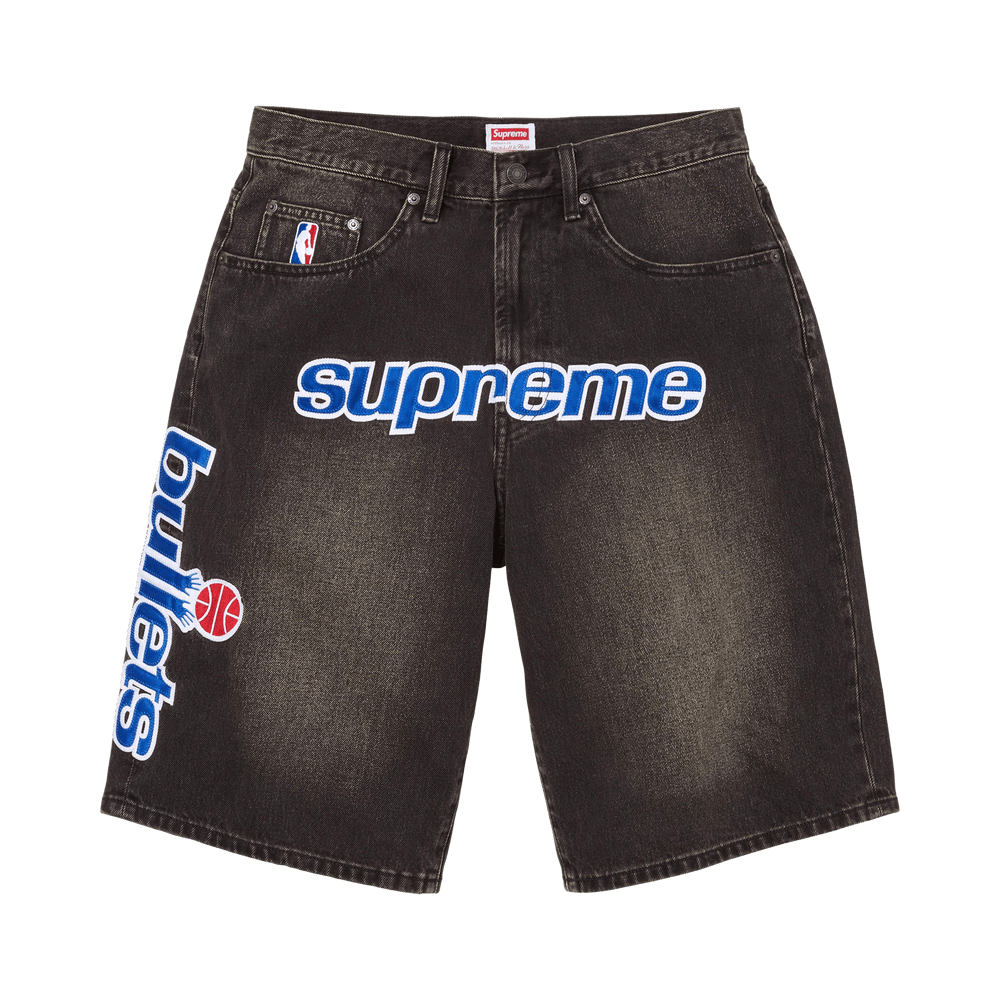 Supreme x Mitchell & Ness Washington Bullets Baggy Denim Short 'Washed Black'